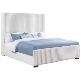 Natasha Cream King Upholstered Wingback Panel Bed