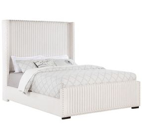 Natasha Cream Queen Upholstered Wingback Panel Bed