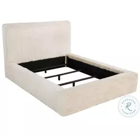 Rebecca Cream Faux Fur Queen Upholstered Panel Bed