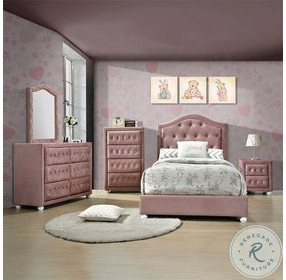 Reggie Pink Fabric Youth Upholstered Panel Bedroom Set