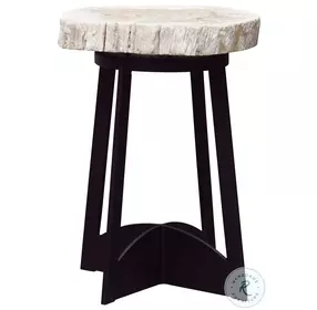 Alfresco Living Petrified Wood And Burnished Iron Petrified Side Table