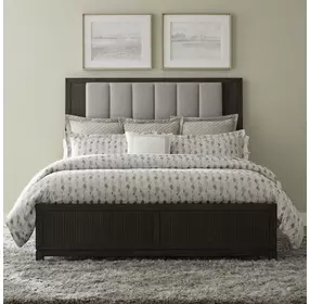 Modern Edge Caffe and Textured Gray California King Upholstered Panel Bed