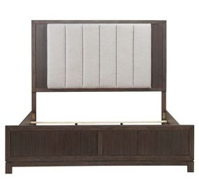 Modern Edge Caffe and Textured Gray King Upholstered Panel Bed
