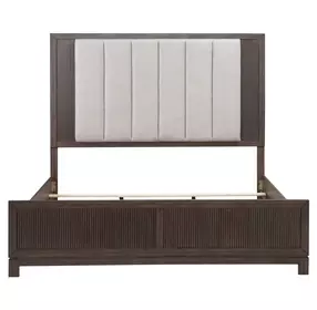 Urban Cut Caffe and Textured Gray King Upholstered Panel Bed