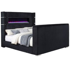 Tisdall Black California King Upholstered Panel Bed with USB Charging and Hidden TV Mount