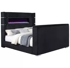 Tisdall Black California King Upholstered Panel Bed with USB Charging and Hidden TV Mount