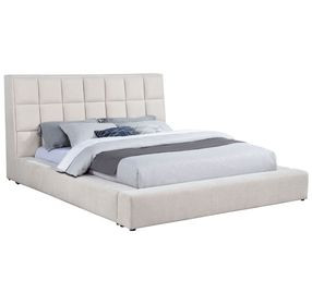 Dreux Cream King Upholstered Platform Bed with Hidden Storage and LED Light