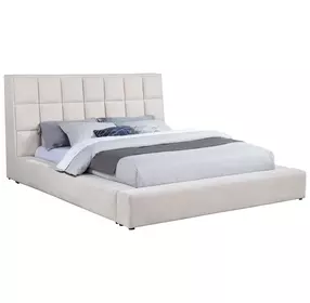 Dreux Cream King Upholstered Platform Bed with Hidden Storage and LED