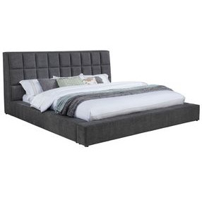 Dreux Gray King Upholstered Platform Bed with Hidden Storage and LED Light