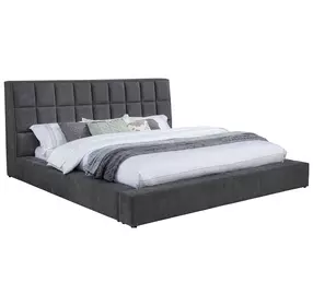 Dreux Gray King Upholstered Platform Bed with Hidden Storage and LED