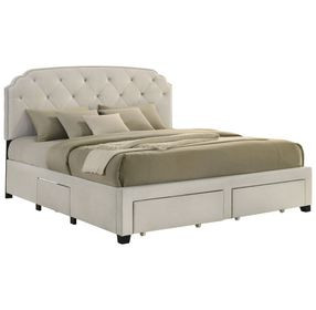Marianna Cream King Upholstered Platform Bed with Storage and Nailhead Trim