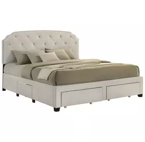 Marianna Cream King Upholstered Platform Bed with Storage and Nailhead Trim