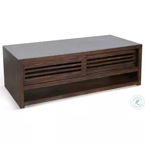 Willow Nest Dark Brown 54" Rectangular Coffee Table with Sliding Doors and Casters