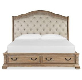 Marisol Fawn and Cream King Leather Upholstered Storage Sleigh Bed