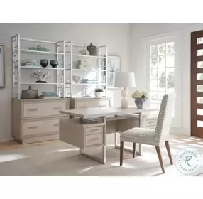Barrington Misty White and Silver Leaf 4 Drawer Evanston Home Office Set