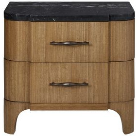 Blue Mallee Brown and Black 2 Drawer Stone Top Nightstand with USB Charging