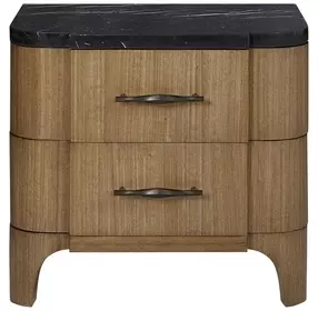 Blue Mallee Brown and Black 2 Drawer Stone Top Nightstand with USB Charging