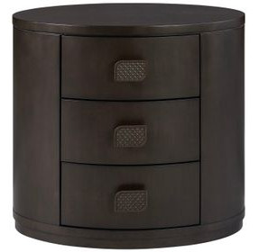 Blue Mallee Dark Brown 3 Drawer Oval Nightstand with USB Charging