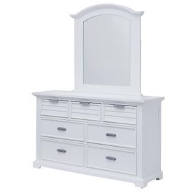 Heritage Coast Coastal White 7 Drawer Dresser and Arched Mirror