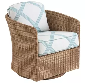 Palm Desert Poolside Blue and White Upholstered Outdoor Swivel Occasional Chair