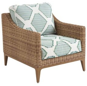 Palm Desert Poolside Green and White Upholstered Outdoor Lounge Chair