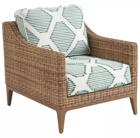 Palm Desert Poolside Green and White Upholstered Outdoor Lounge Chair