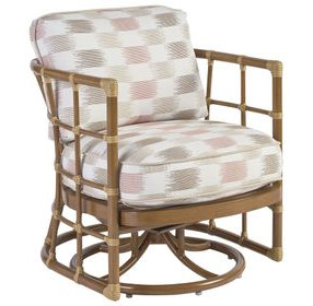 Sandpiper Bay Pink and White Upholstered Outdoor Swivel Chair