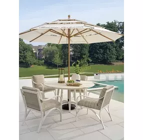 Sand Dune Cream Outdoor Round Stone Top Dining Room Set