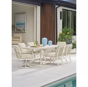 Sand Dune Cream Outdoor Rectangular Stone Top Dining Room Set
