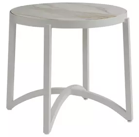 Sand Dune Cream Outdoor Round Stone Top End Table
