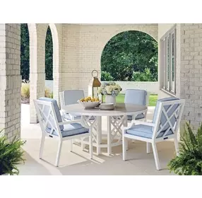 Island Classic Cream and Gray Outdoor Round Quartz Top Dining Room Set