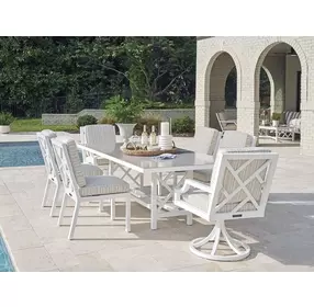 Island Classic Cream and Gray Outdoor Rectangular Quartz Top Dining Room Set
