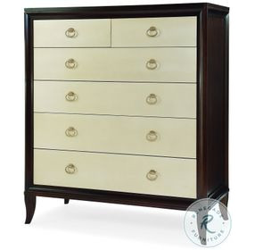 Tribeca American Walnut And Cream 6 Tall Drawer Chest