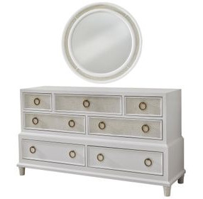 Switchgrass White 7 Drawer Dresser and Round Mirror