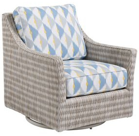 Seabrook Blue and White Upholstered Swivel Glider Outdoor Lounge Chair