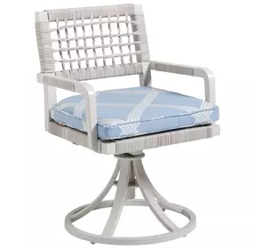Seabrook Blue and White Upholstered Swivel Rocker Outdoor Dining Chair