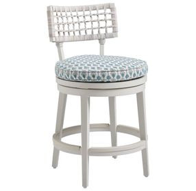 Seabrook Blue and White Upholstered Swivel Outdoor Counter Height Stool
