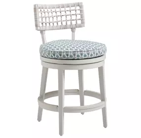 Seabrook Blue and White Upholstered Swivel Outdoor Counter Height Stool