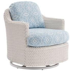 Ocean Breeze Promenade Blue and White Upholstered Outdoor Occasional Swivel Chair