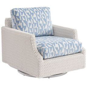 Ocean Breeze Promenade Blue and White Upholstered Outdoor Swivel Lounge Chair
