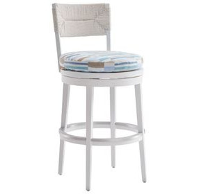 Ocean Breeze Promenade Blue and White Upholstered Outdoor Swivel Bar Stool