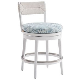 Ocean Breeze Promenade Blue and White Upholstered Outdoor Swivel Counter Height Stool