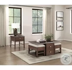 Claremore Brown 2 Drawer Occasional Table Set with Two Benches