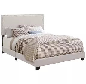 Boyd Ivory California King Upholstered Panel Bed with Nailhead Trim