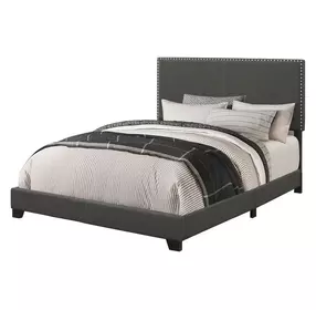 Boyd Charcoal California King Upholstered Panel Bed with Nailhead Trim