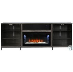 Newport Modern Gray Walnut Melamine 70" Media Console with Crystal Fireplace Insert