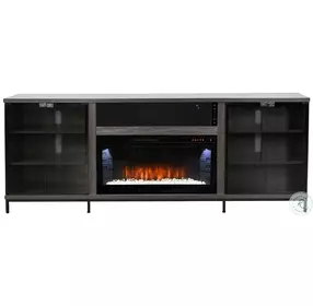 Newport Modern Gray Walnut Melamine 70" Media Console with Crystal Fireplace Insert