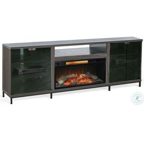 Newport Modern Gray Walnut Melamine 70" Media Console with Log Fireplace Insert