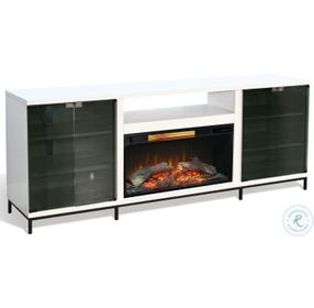 Newport Modern White Oak Melamine 70" Media Console with Log Fireplace Insert