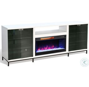 Newport Modern White Oak Melamine 70" Media Console with Crystal Fireplace Insert
